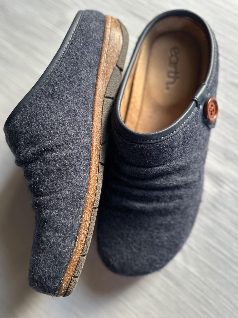 Earth Caladel Charcoal Grey Wool Felt Clog Mules | 9